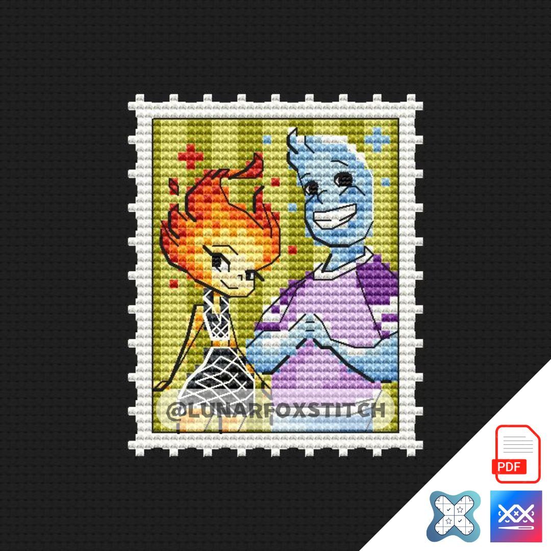 Fire and water mini postage stamp cross stitch pattern