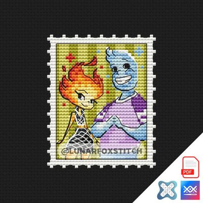 Fire and water mini postage stamp cross stitch pattern