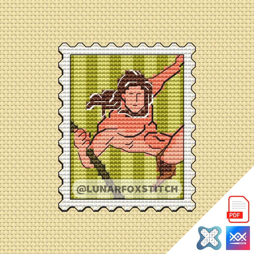 Jungle boy mini postage stamp cross stitch pattern