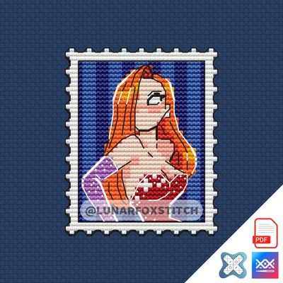 Girl in red dress mini postage stamp cross stitch pattern
