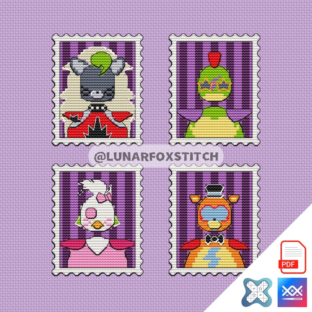 Bear wolf chicken crocodile mini postage stamp cross stitch pattern
