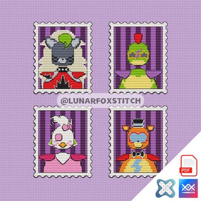 Bear wolf chicken crocodile mini postage stamp cross stitch pattern