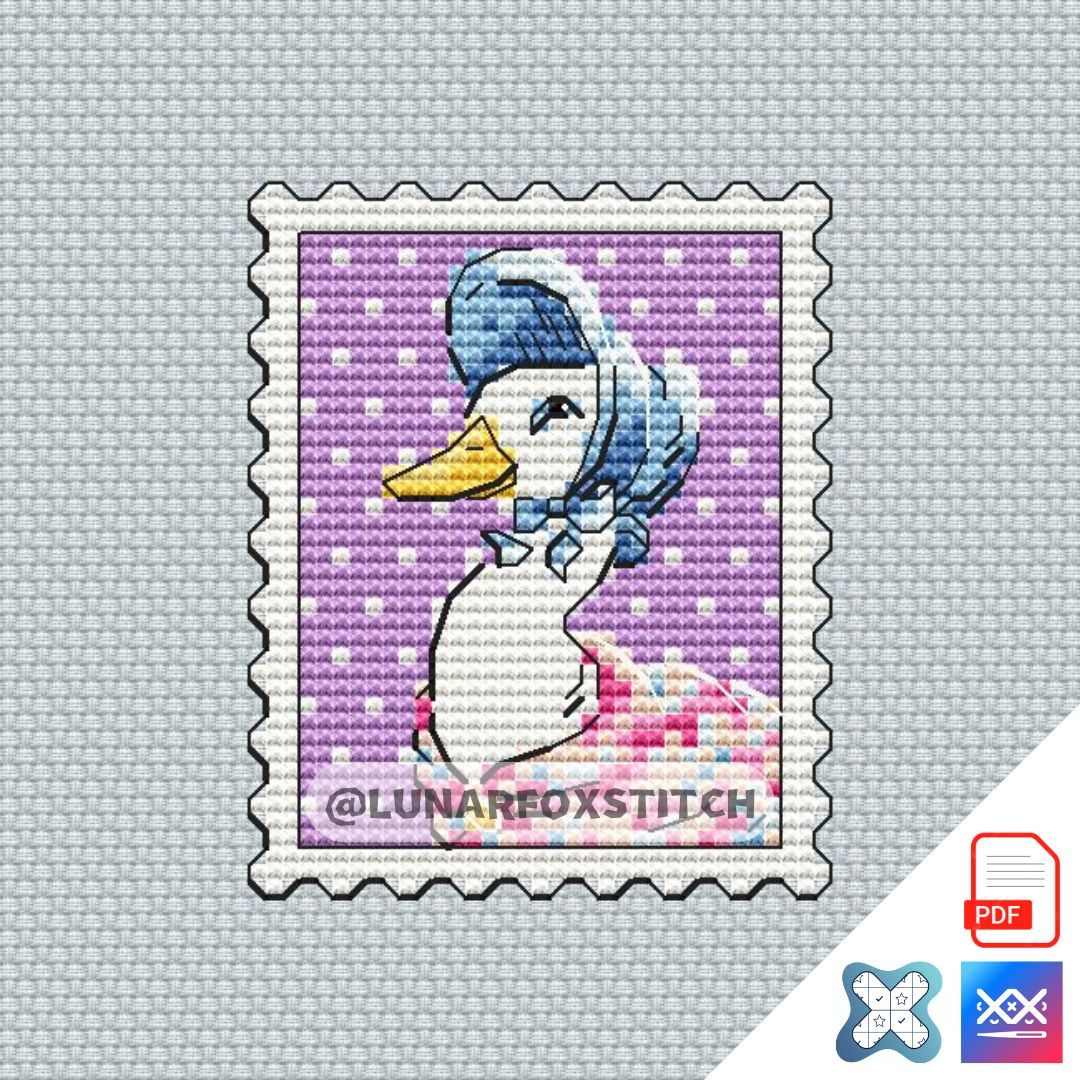 Duck mini postage stamp cross stitch pattern