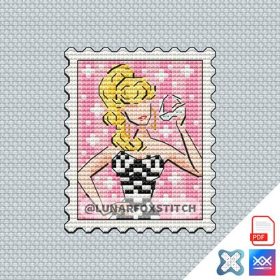 Pink girl mini postage stamp cross stitch pattern