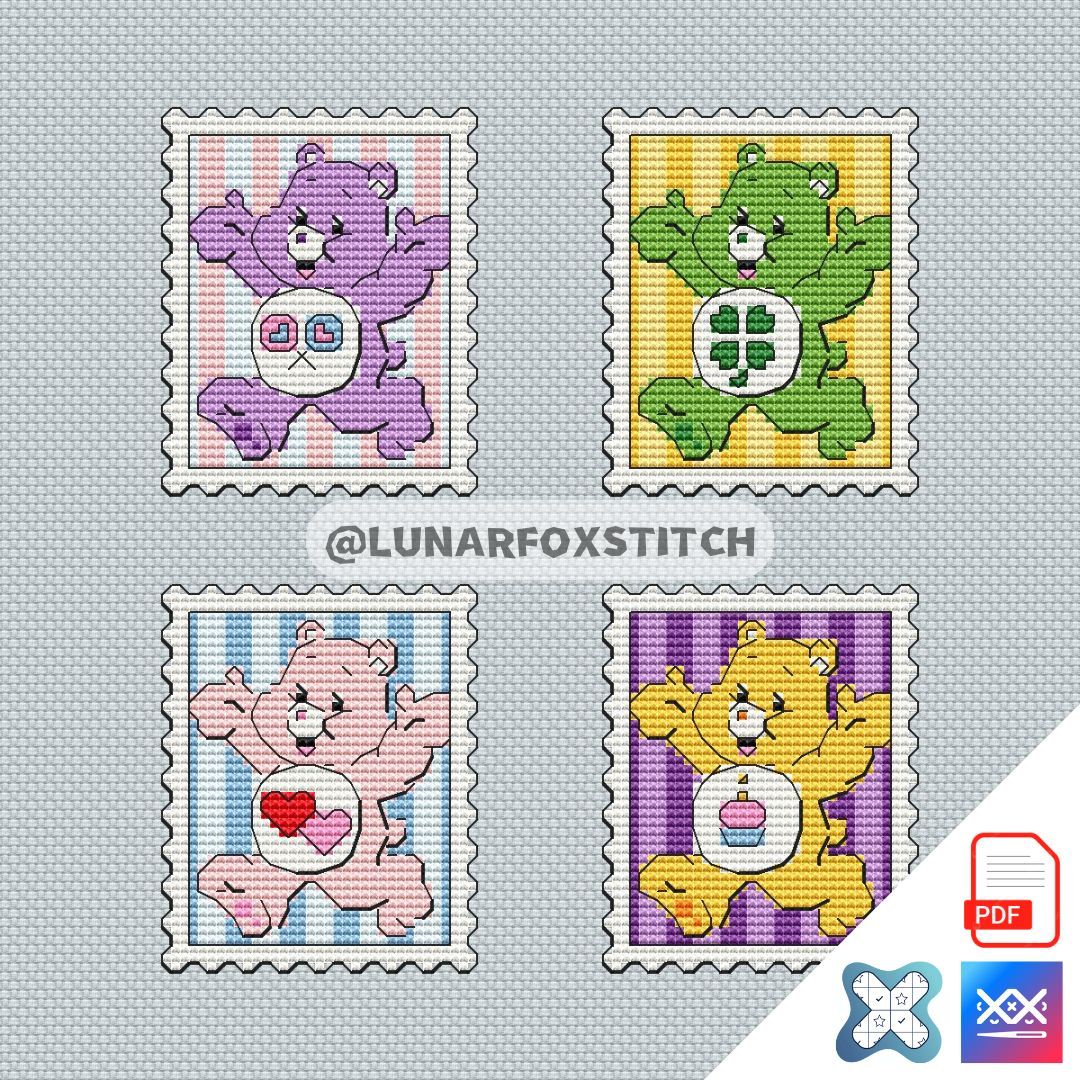 Bears mini postage stamp cross stitch pattern
