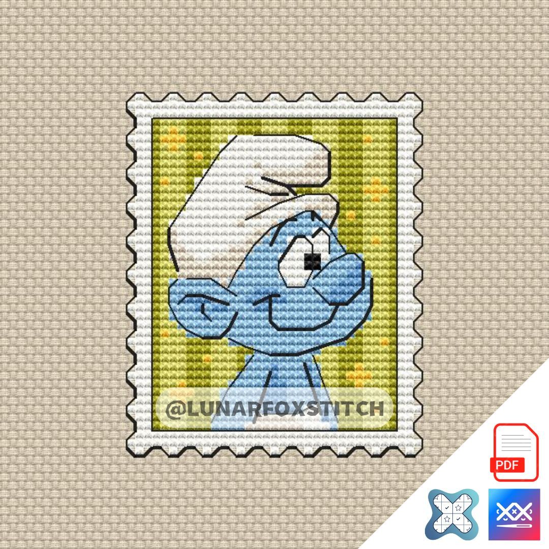 Blue boy mini postage stamp cross stitch pattern