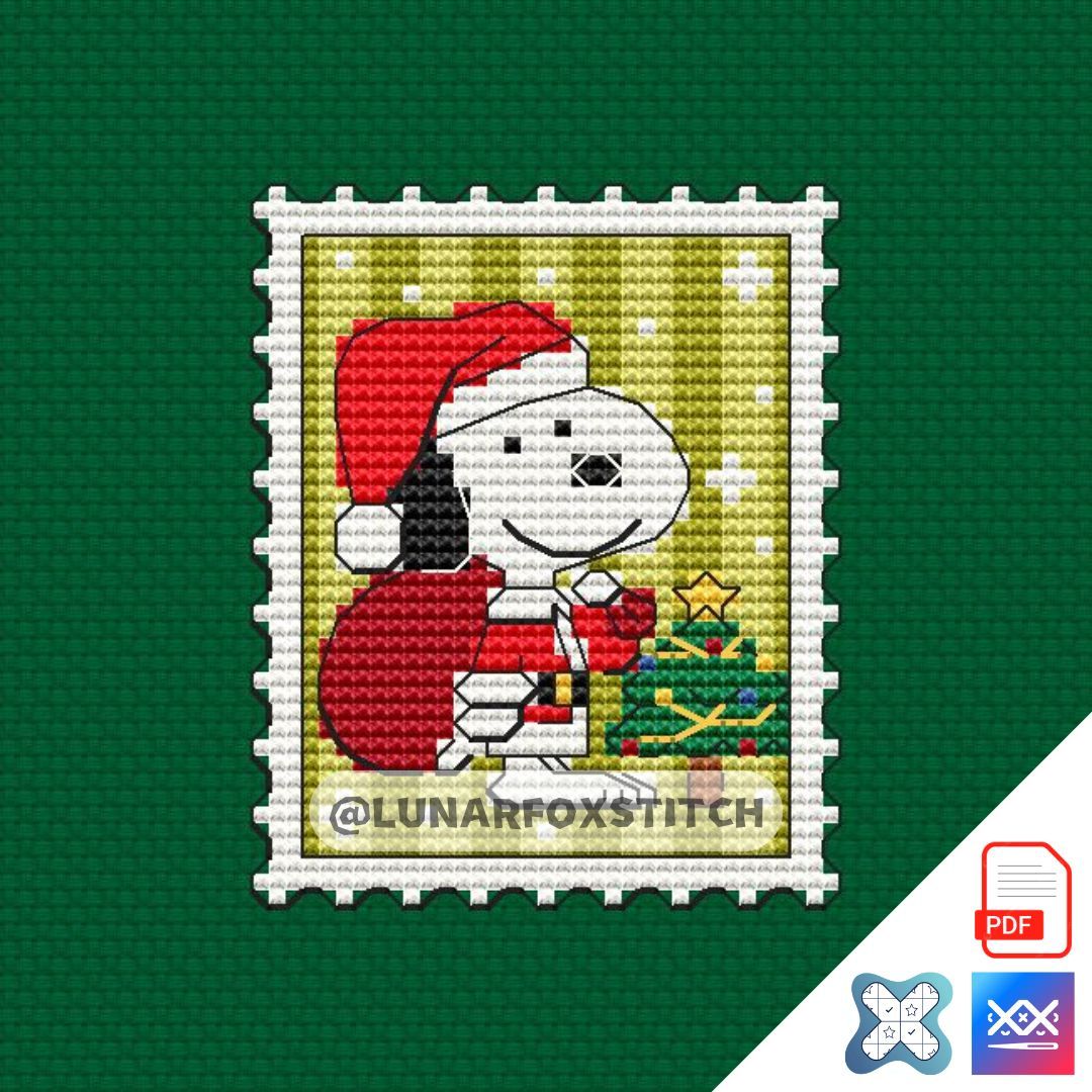 White dog christmas mini postage stamp cross stitch pattern