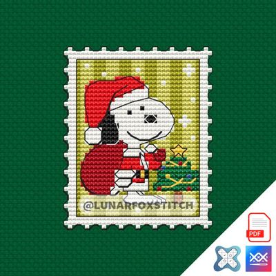 White dog christmas mini postage stamp cross stitch pattern