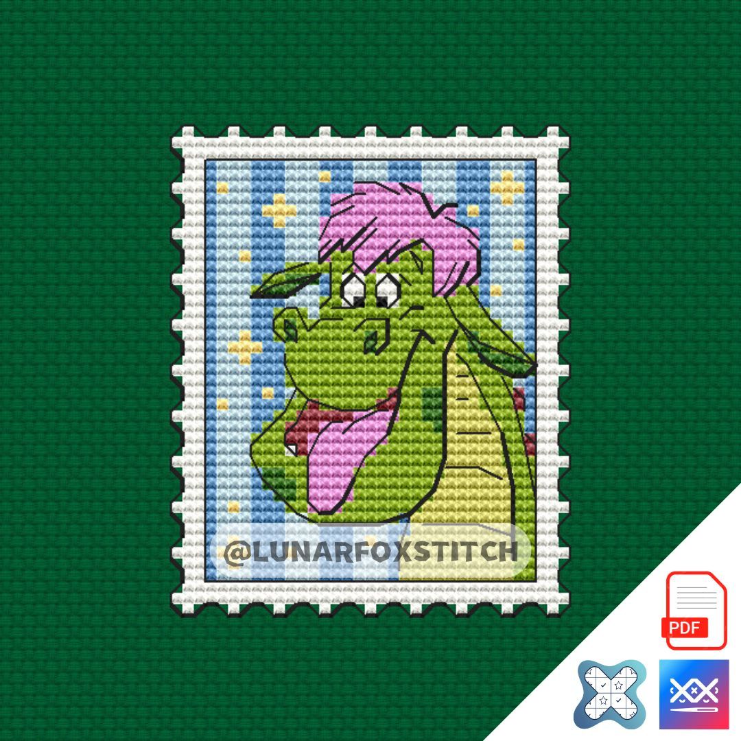 Green dragon mini postage stamp cross stitch pattern