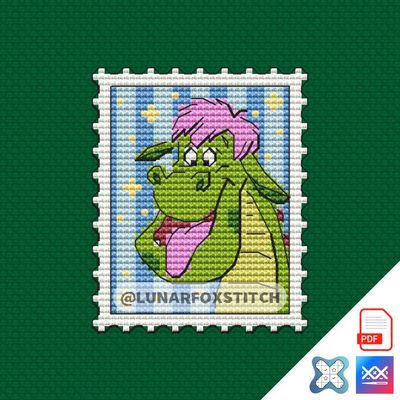 Green dragon mini postage stamp cross stitch pattern
