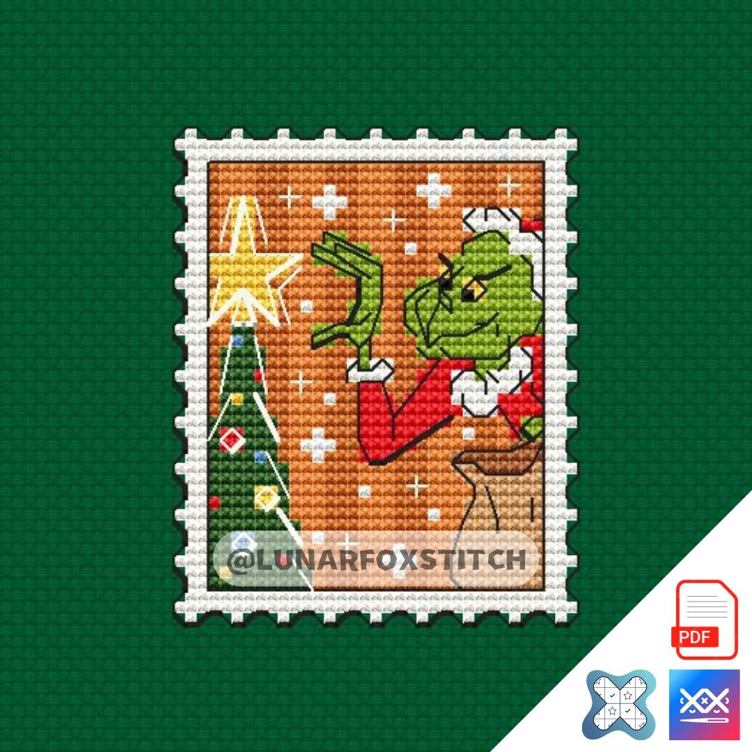 Christmas villain mini postage stamp cross stitch pattern