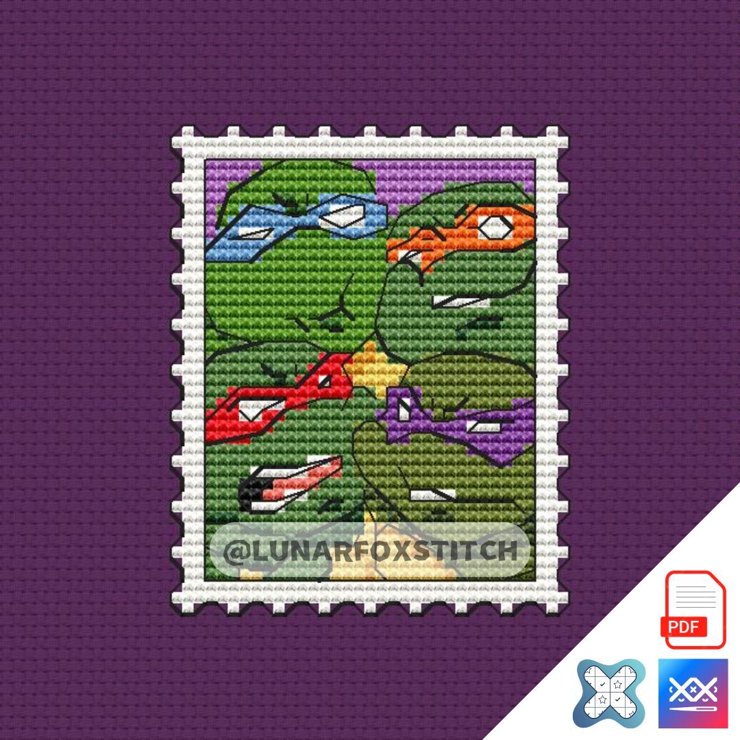Turtles mini postage stamp cross stitch pattern