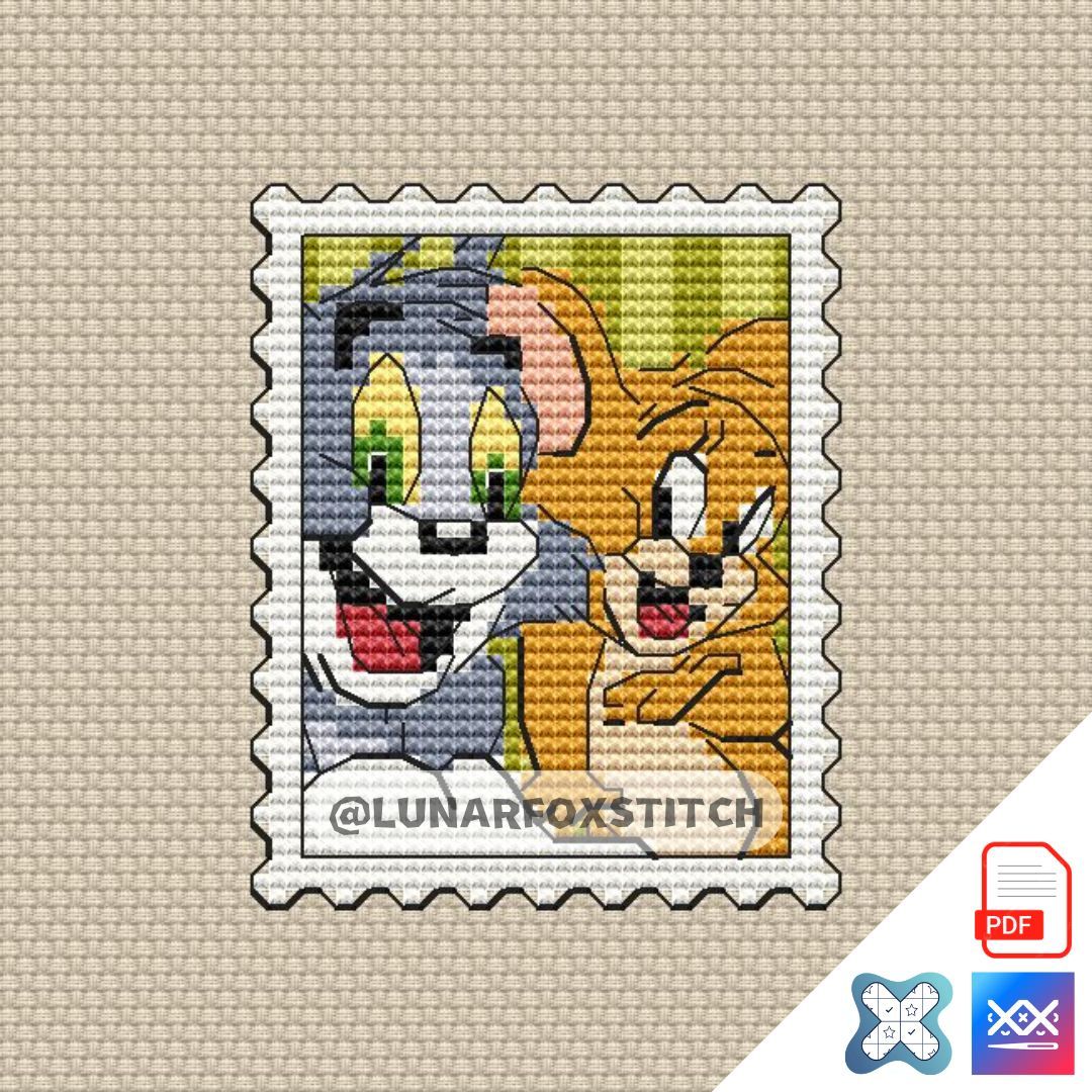 Cat and mouse mini postage stamp cross stitch pattern