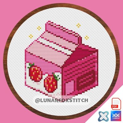 Strawberry milk box mini cross stitch pattern