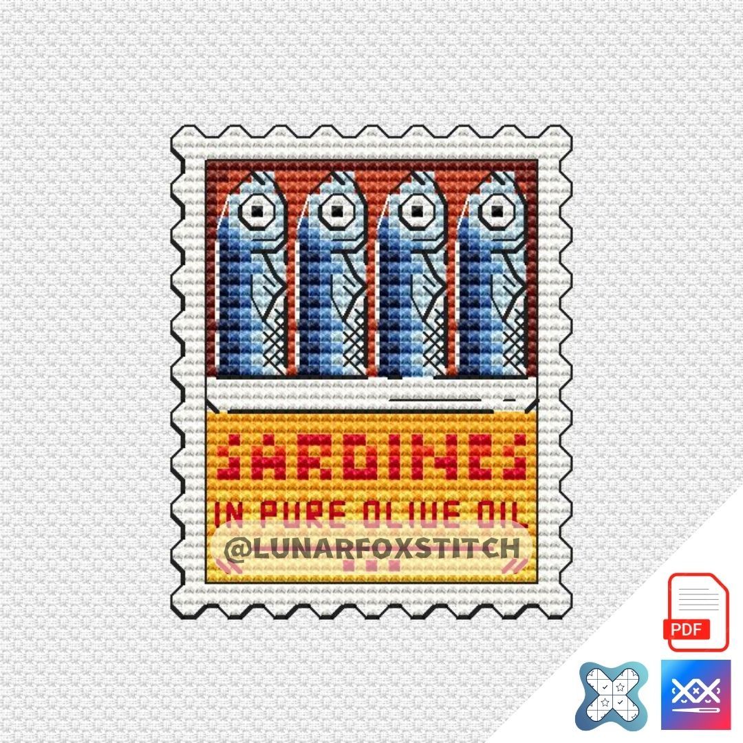 Sardines mini postage stamp cross stitch pattern