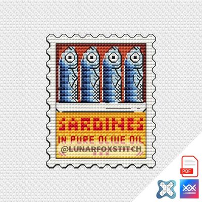 Sardines mini postage stamp cross stitch pattern