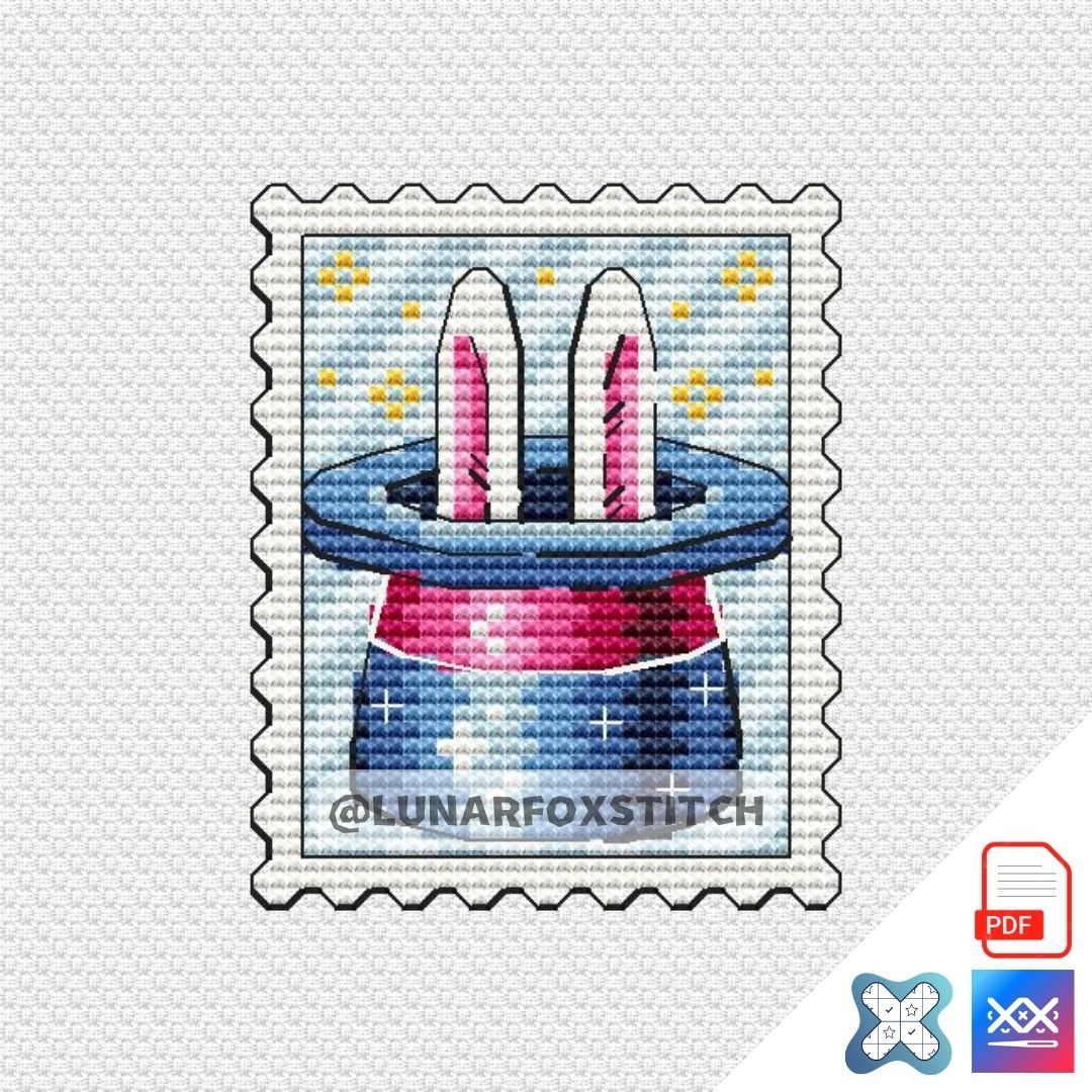 Magic rabbit mini postage stamp cross stitch pattern