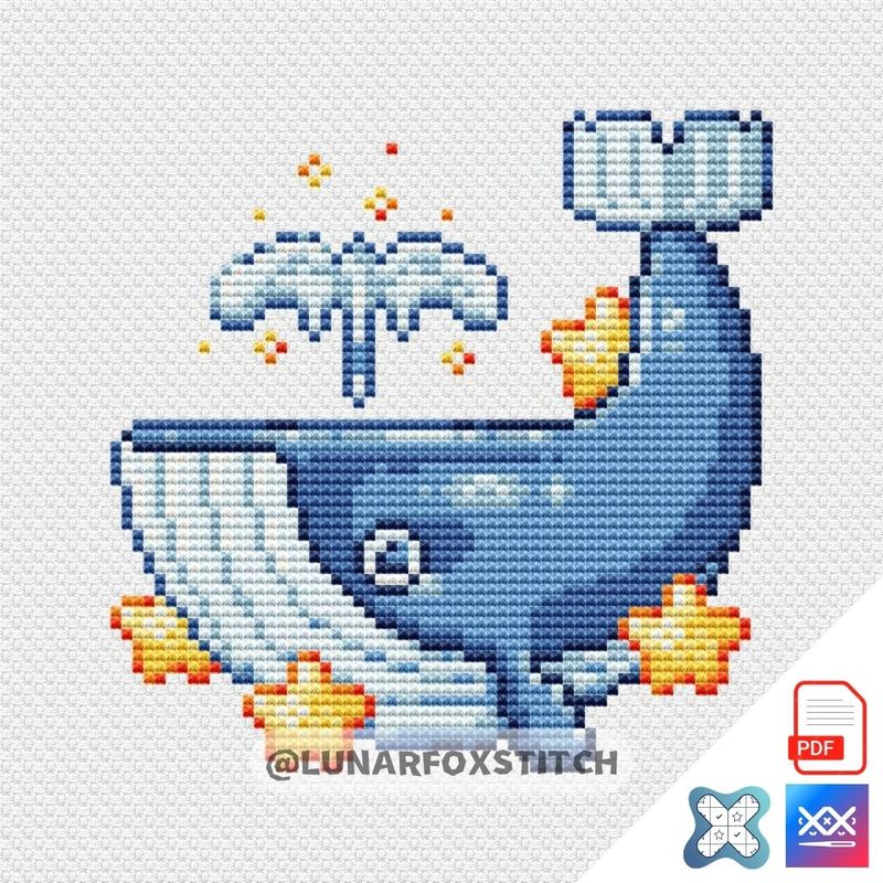 Star whale mini cross stitch pattern