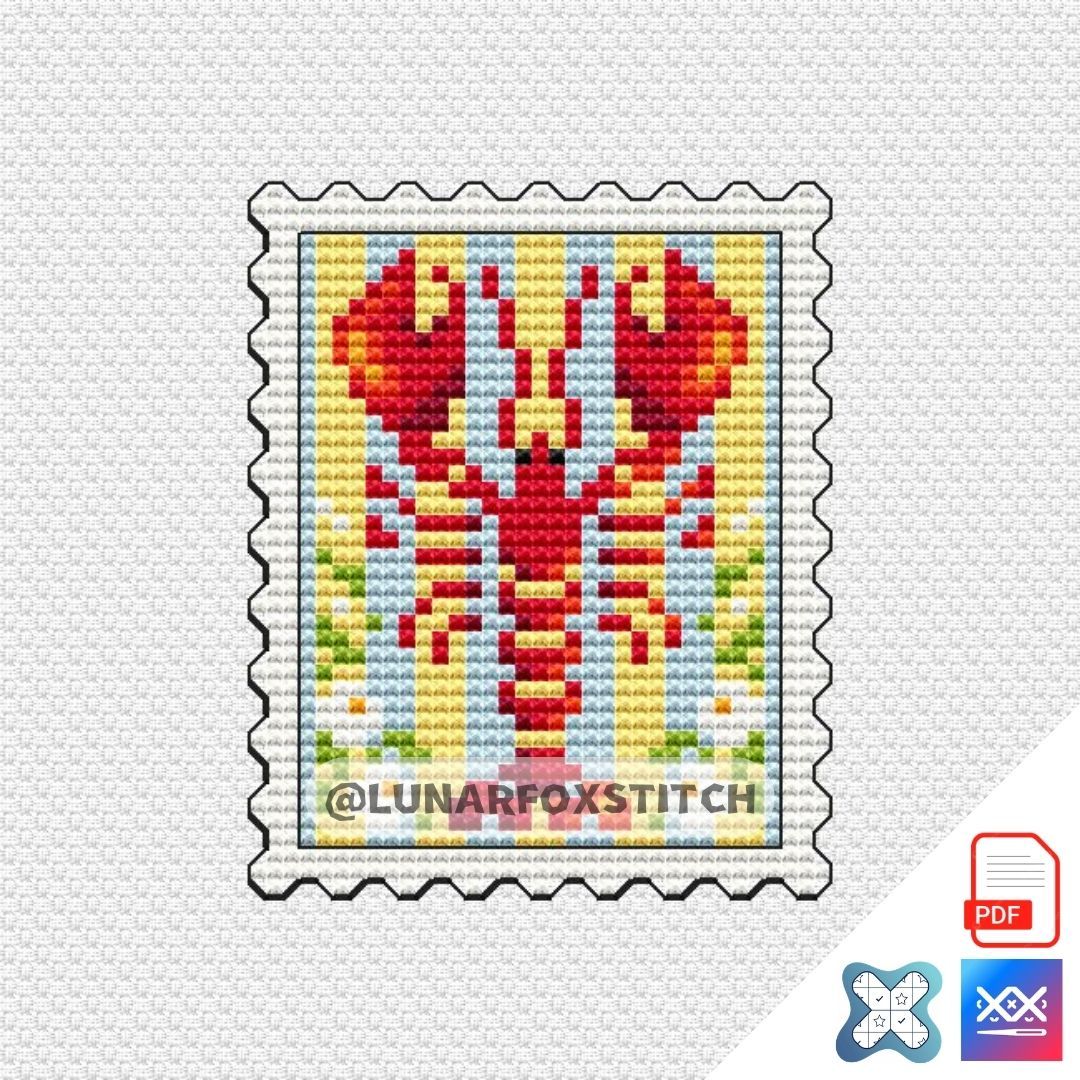 Lobster mini postage stamp cross stitch pattern