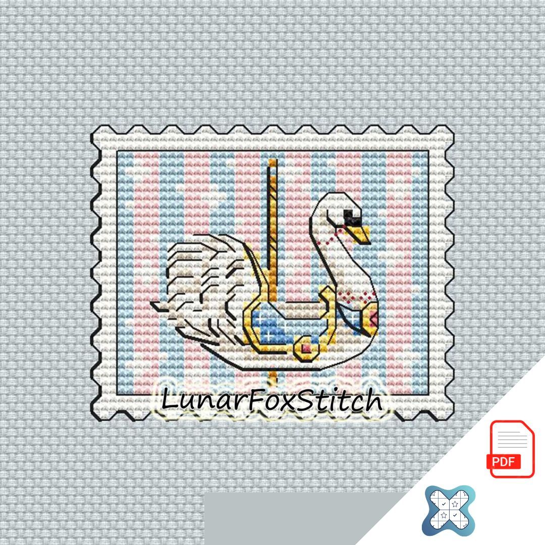 Swan carousel mini postage stamp cross stitch pattern