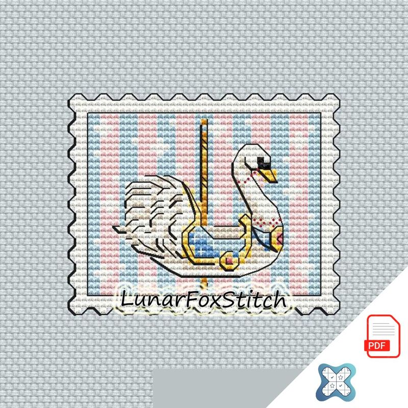 Swan carousel mini postage stamp cross stitch pattern