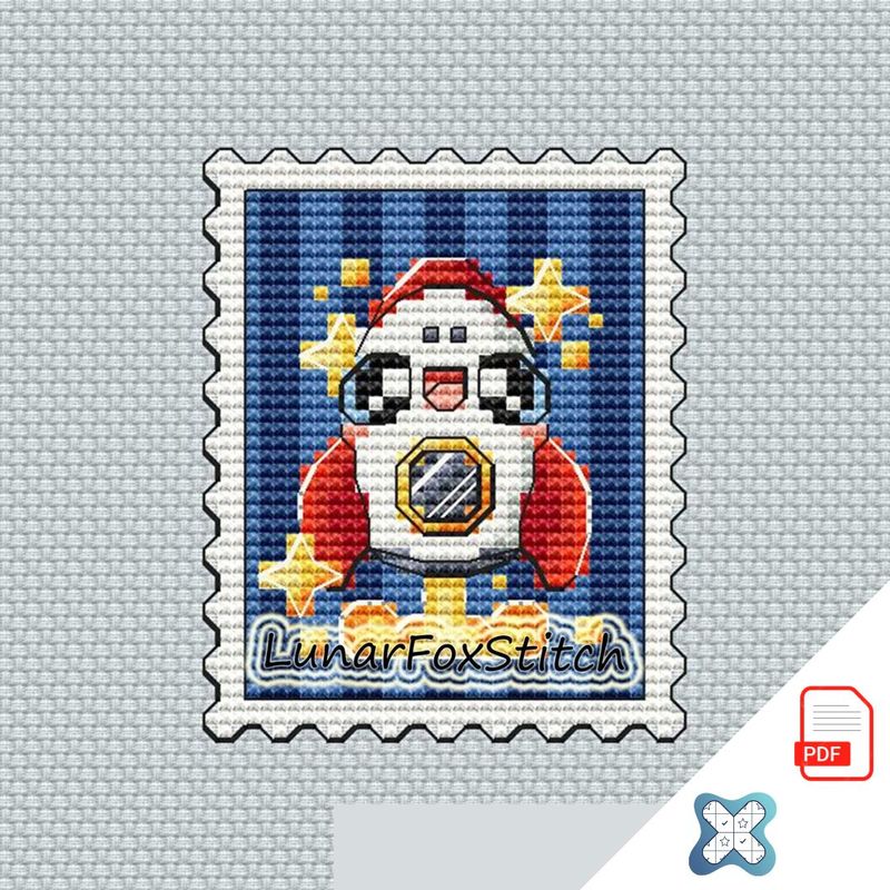 Space rocket mini postage stamp cross stitch pattern