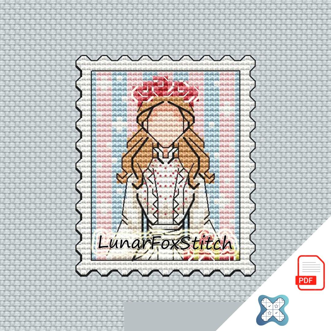 Pastel girl mini postage stamp cross stitch pattern