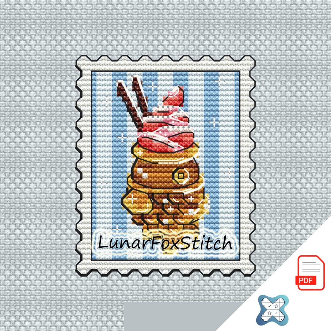 Taiyaki fish mini postage stamp cross stitch pattern