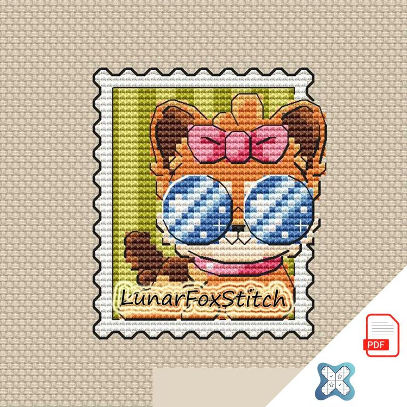 Dog mini postage stamp cross stitch pattern