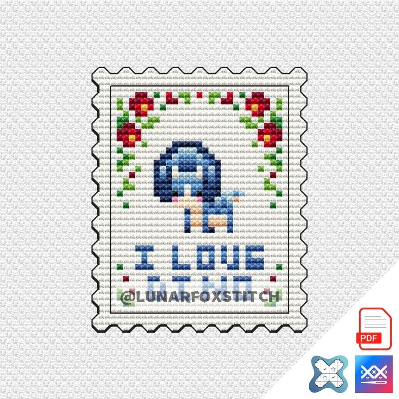 Triceratops dinosaur mini postage stamp cross stitch pattern