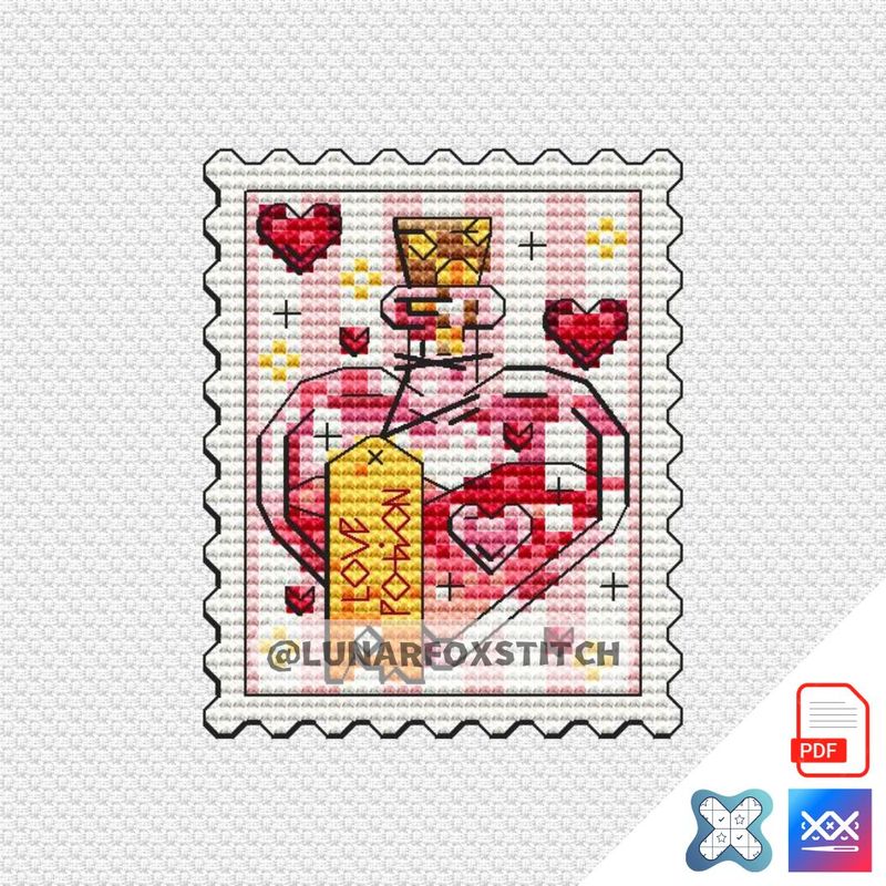 Love potion mini postage stamp cross stitch pattern