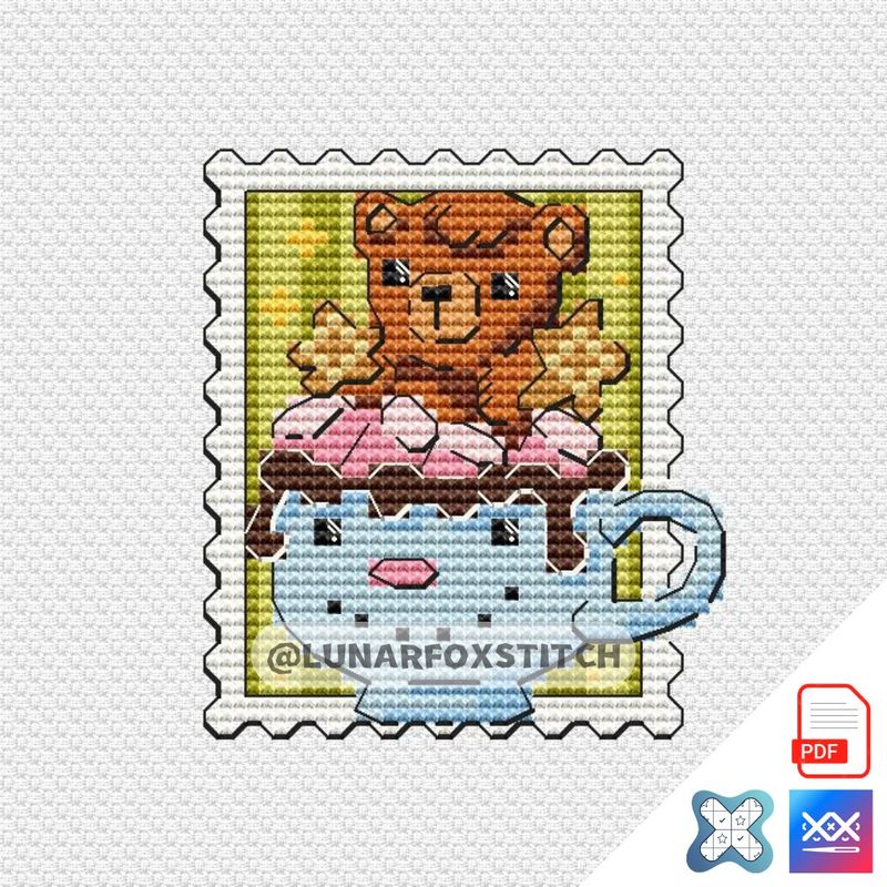 Christmas cup bear mini postage stamp cross stitch pattern