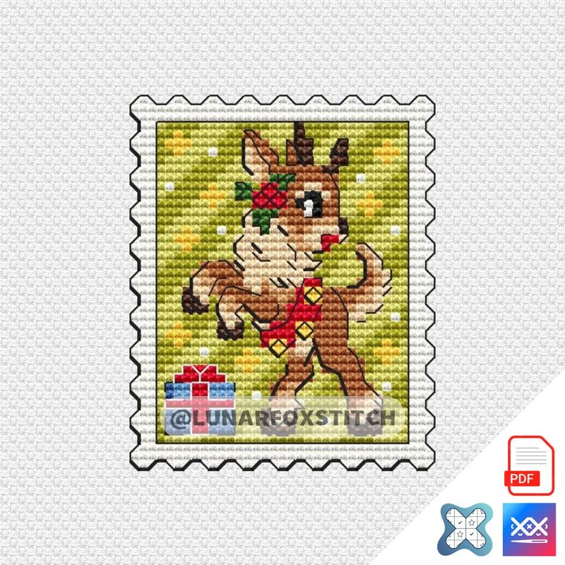 Christmas deer mini postage stamp cross stitch pattern