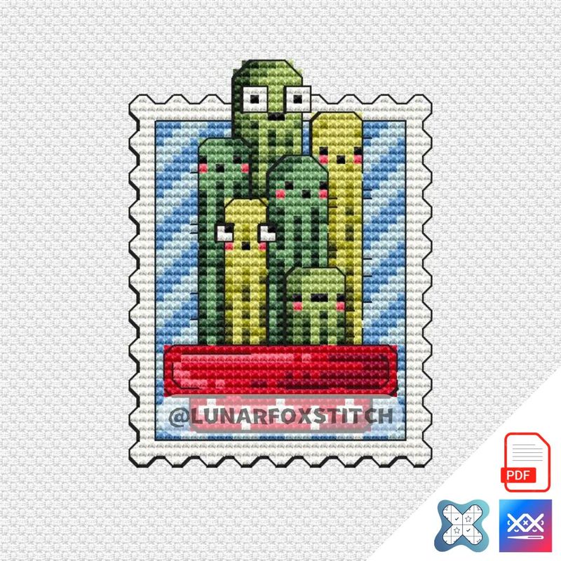 Cactus mini postage stamp cross stitch pattern
