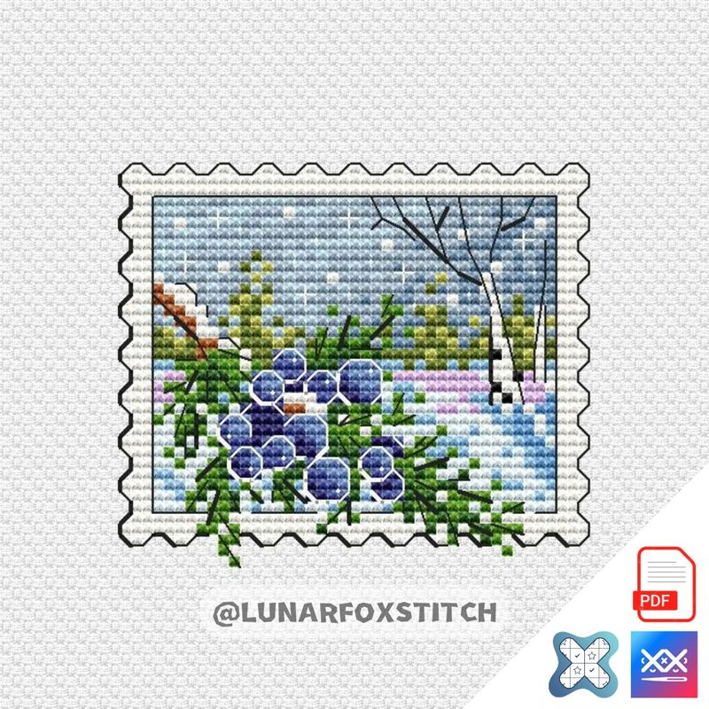 Winter berry mini postage stamp cross stitch pattern