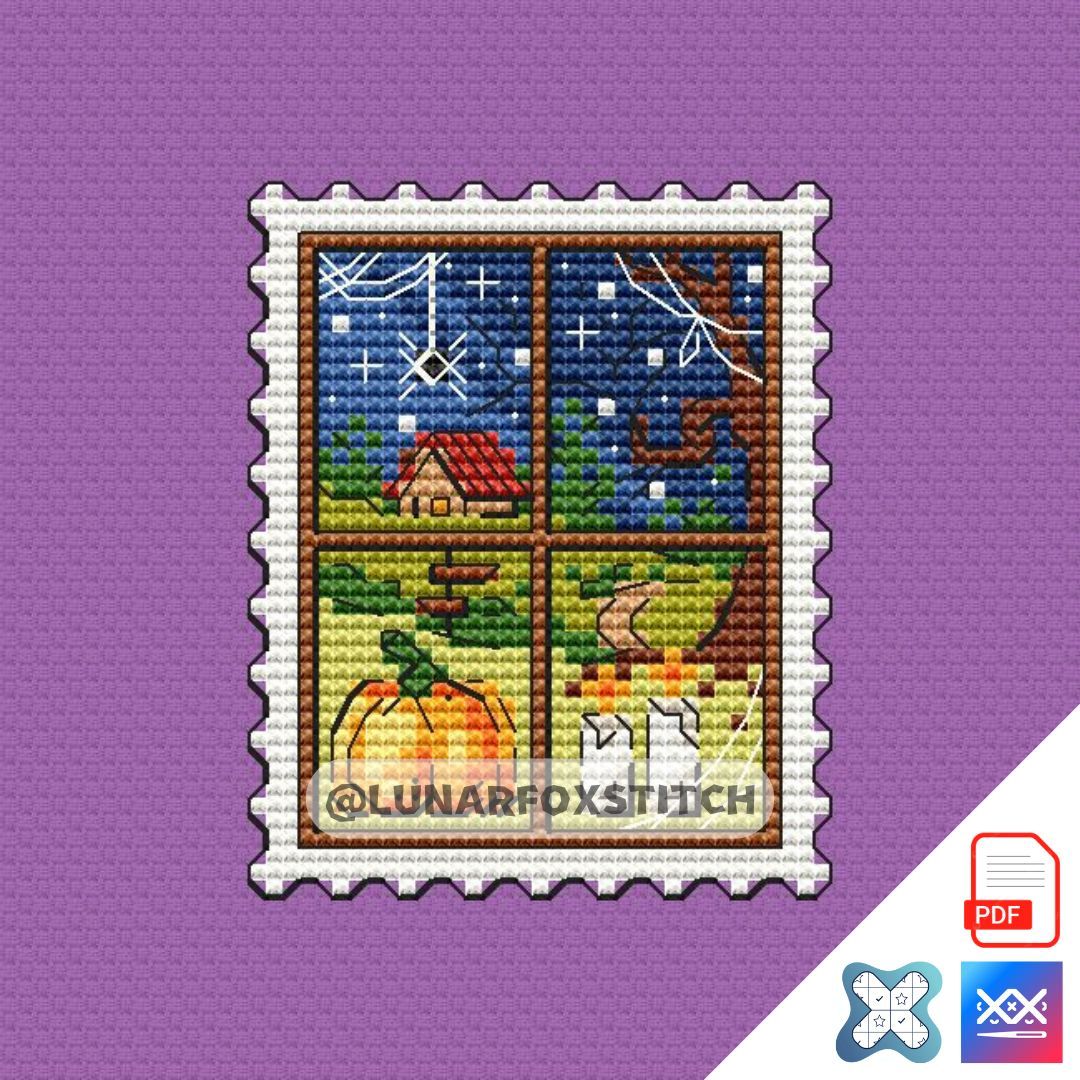 Halloween window mini postage stamp cross stitch pattern