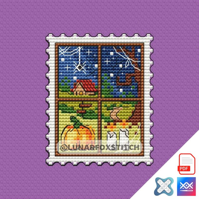 Halloween window mini postage stamp cross stitch pattern