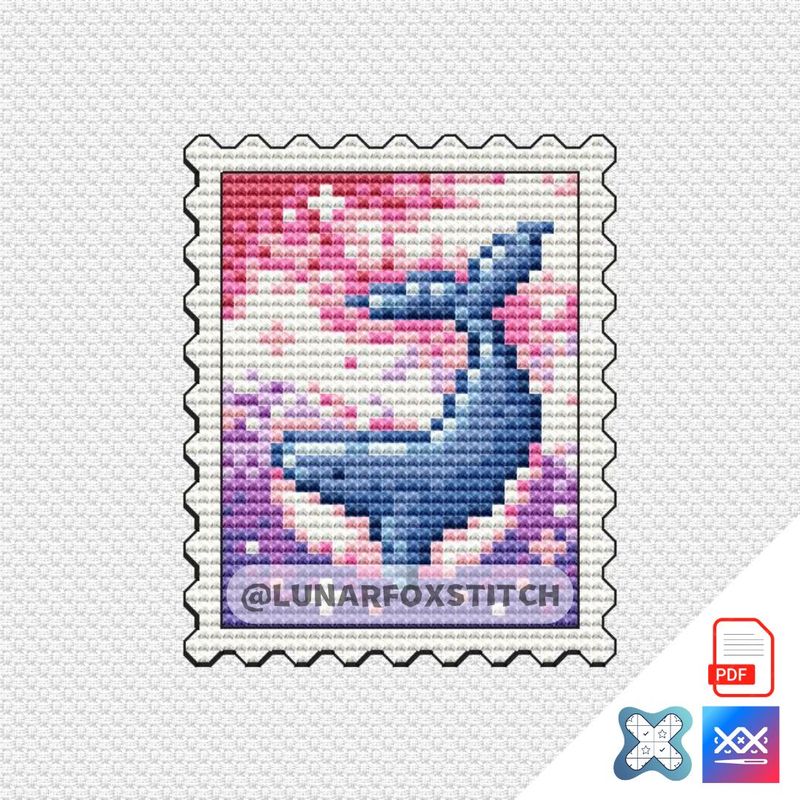 Space whale mini postage stamp cross stitch pattern