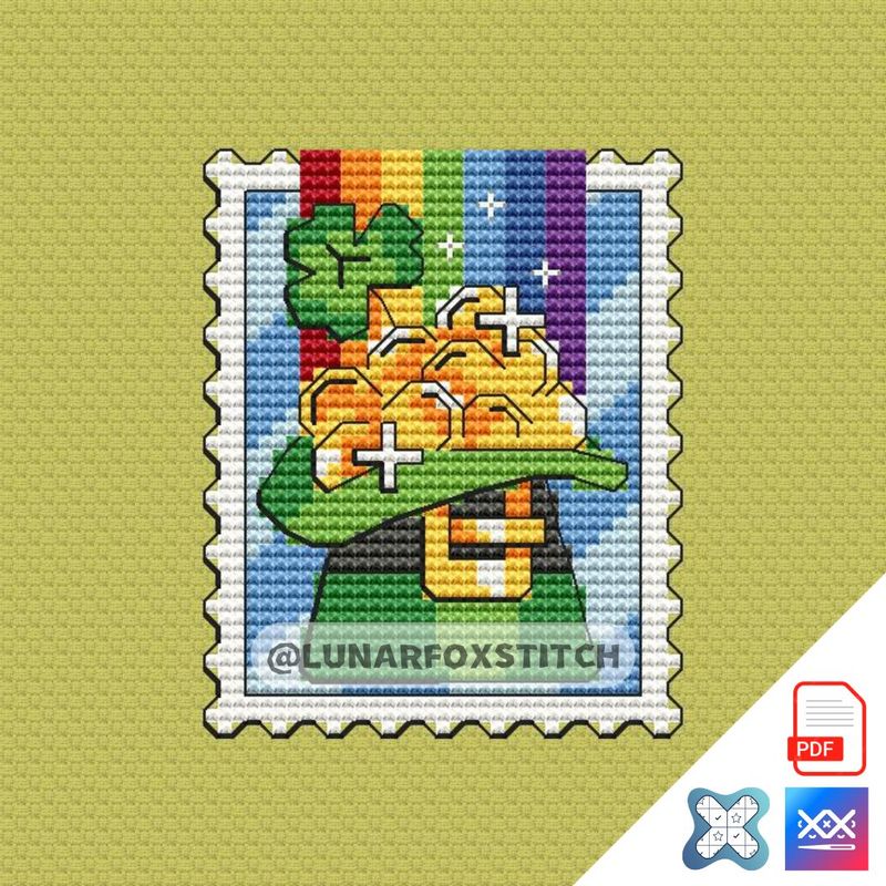Leprechauns gold mini postage stamp cross stitch pattern