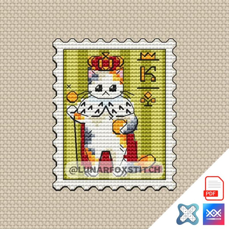 Cat king mini postage stamp cross stitch pattern