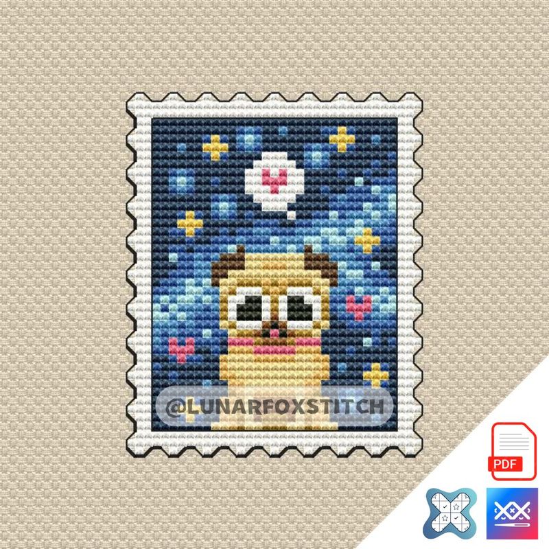 Pug dog mini postage stamp cross stitch pattern