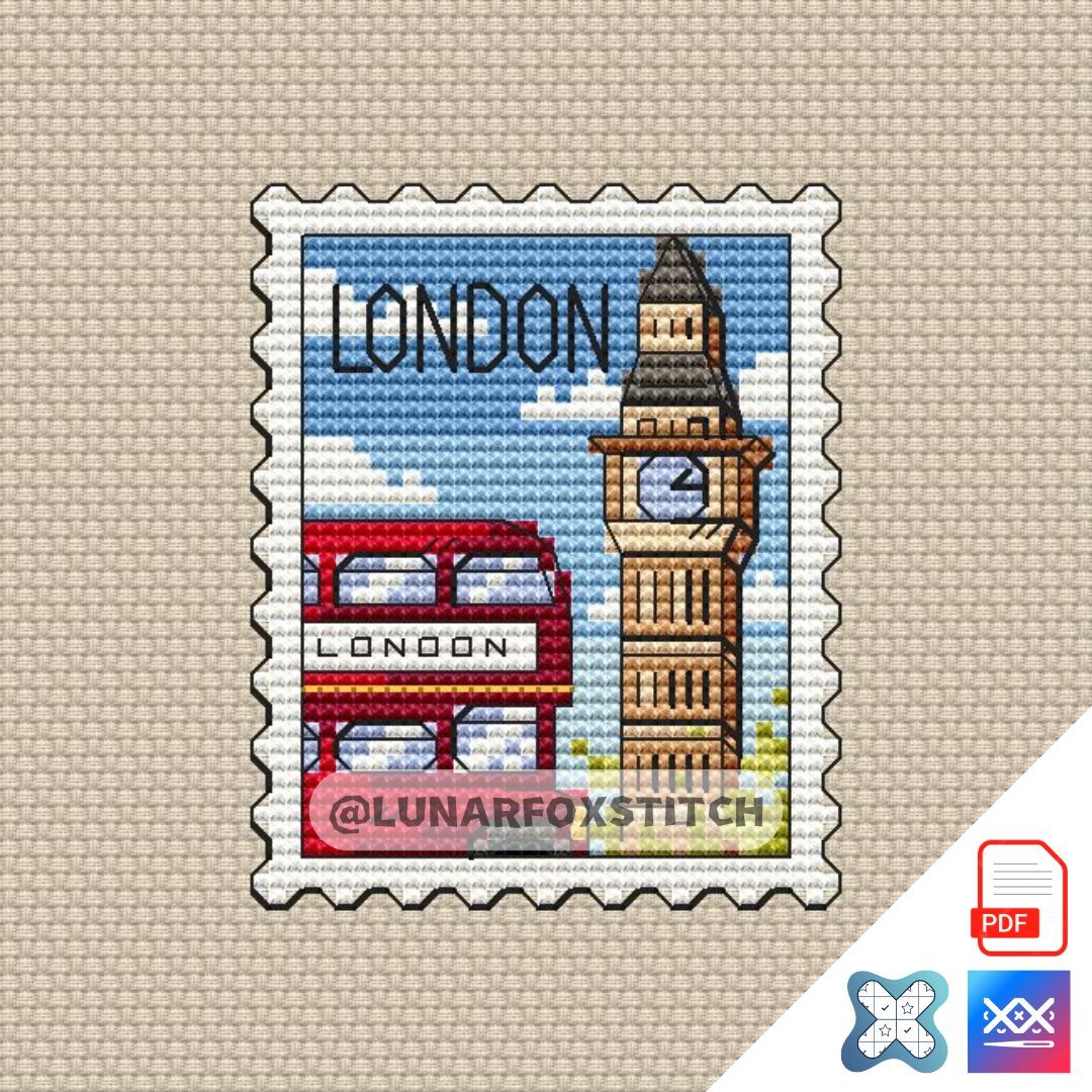 London mini postage stamp cross stitch pattern