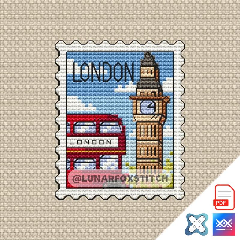 London mini postage stamp cross stitch pattern