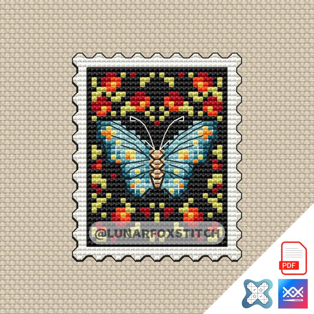 Moth mini postage stamp cross stitch pattern