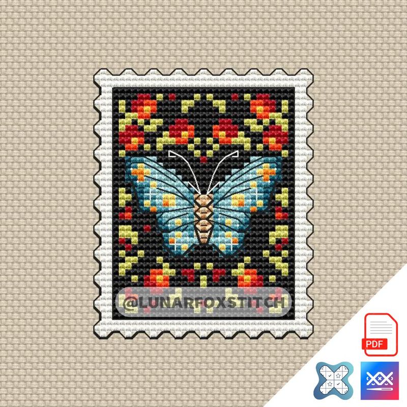 Moth mini postage stamp cross stitch pattern