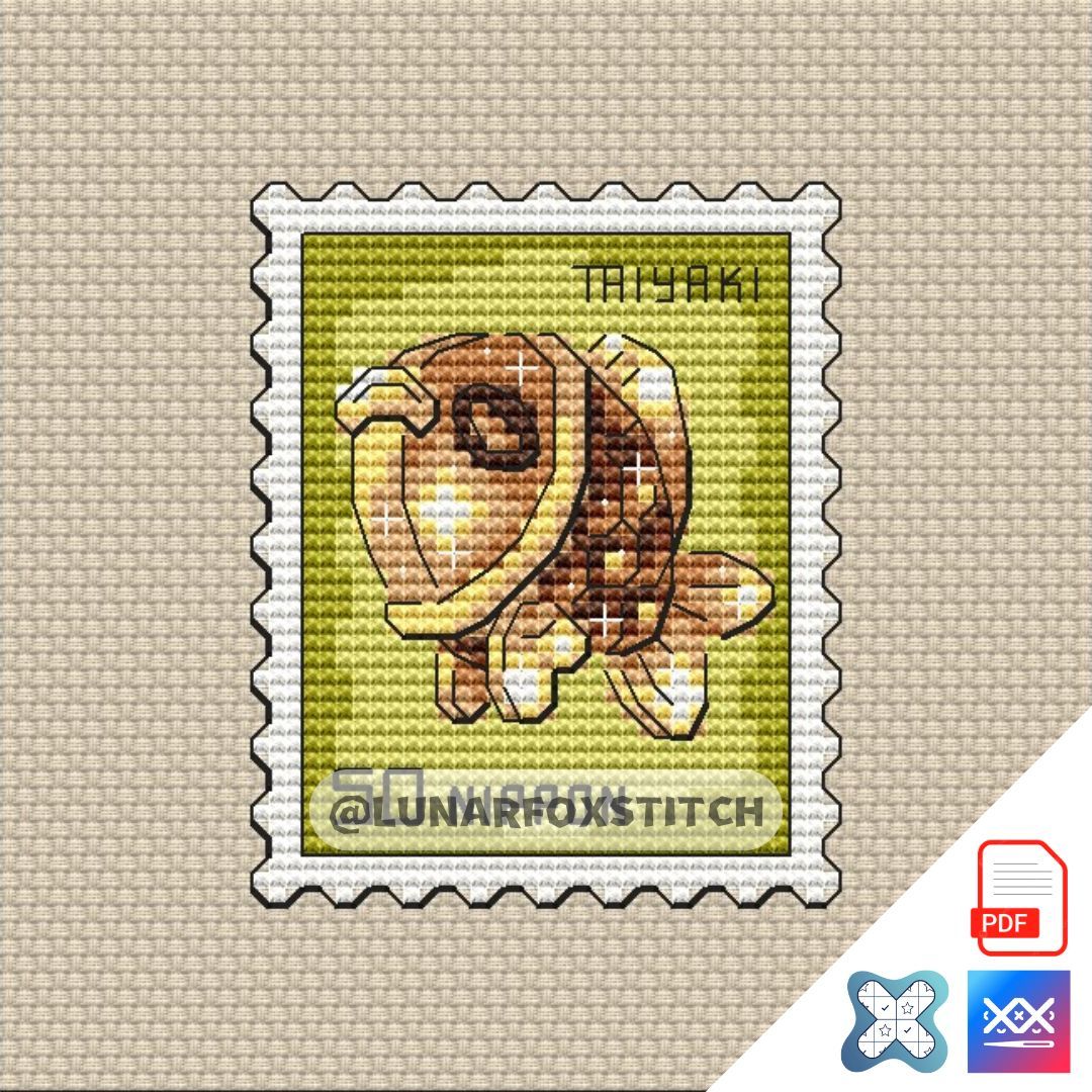 Taiyaki fish mini postage stamp cross stitch pattern