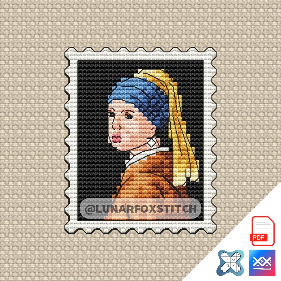 Girl with a Pearl Earring mini postage stamp cross stitch pattern