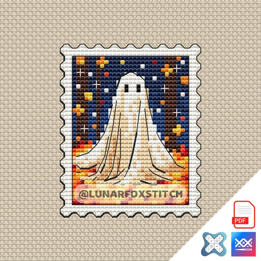 Autumn ghost mini postage stamp cross stitch pattern