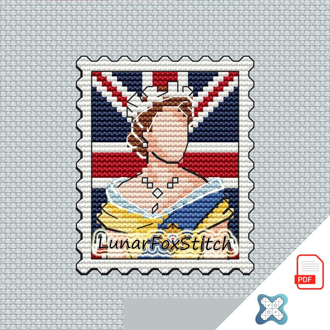 Queen Elizabeth II mini postage stamp cross stitch pattern
