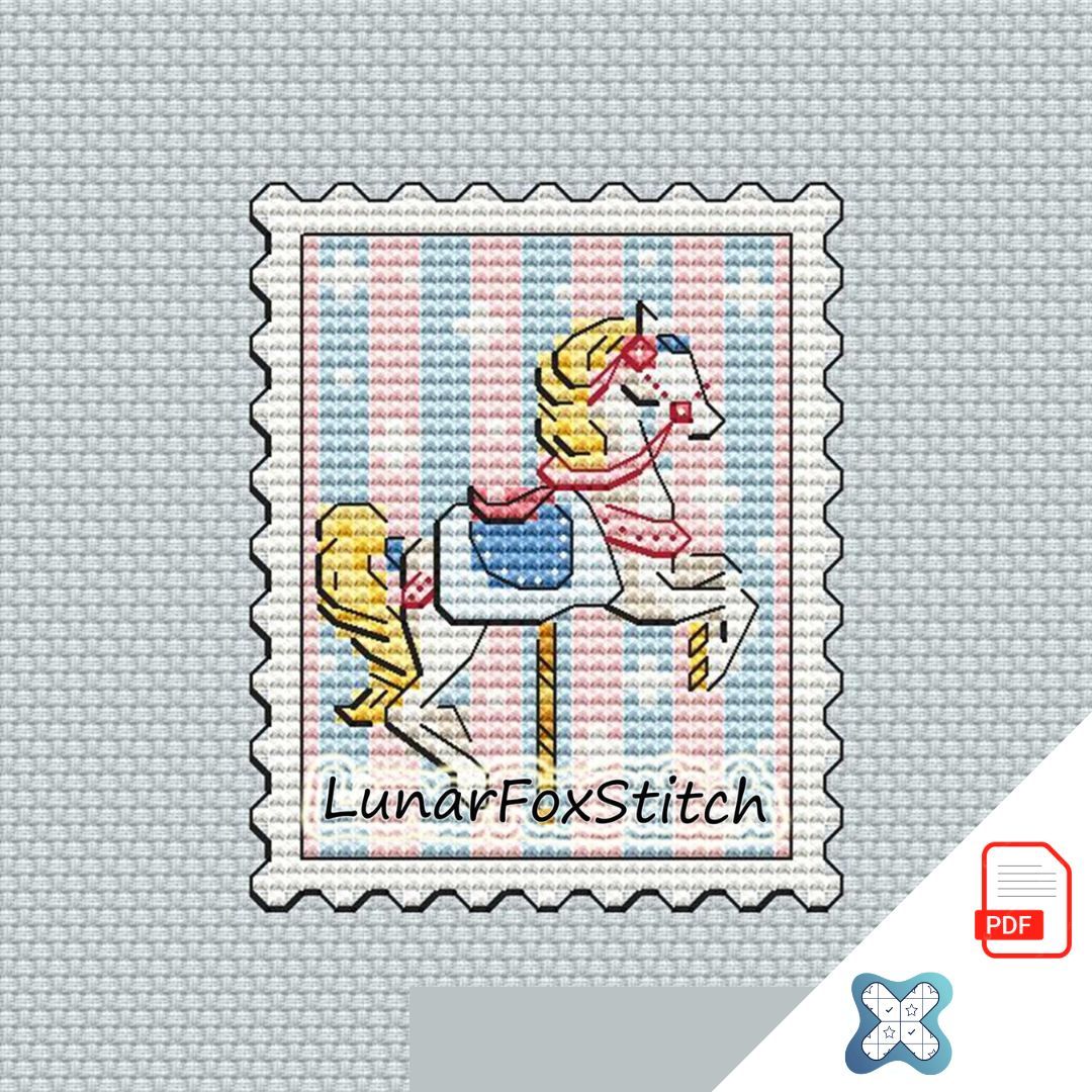 Horse carousel mini postage stamp cross stitch pattern